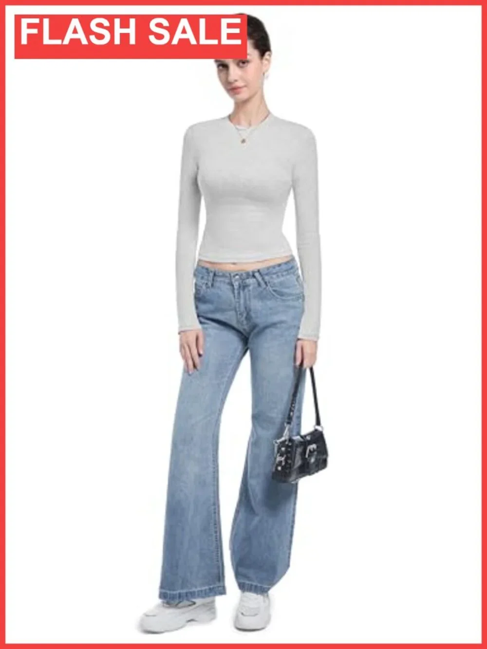 Long Sleeve Crewneck Fitted Crop Top Basic Tee Cotton Elastane Y2K